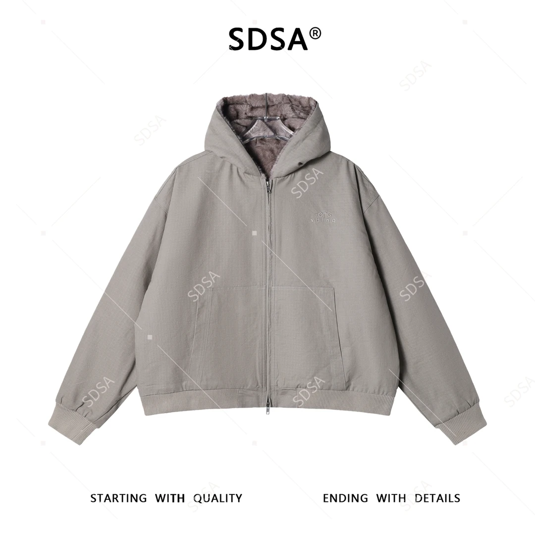 SDSA男士秋冬新款痞帅男装韩版纯色保暖拉链连帽夹克外套百搭时尚