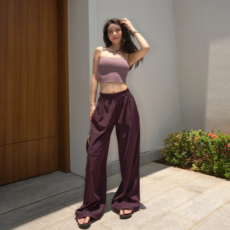 LEIYU LABS紫罗秘境速干阔腿工装裤女夏季欧美宽松垂感休闲拖地裤
