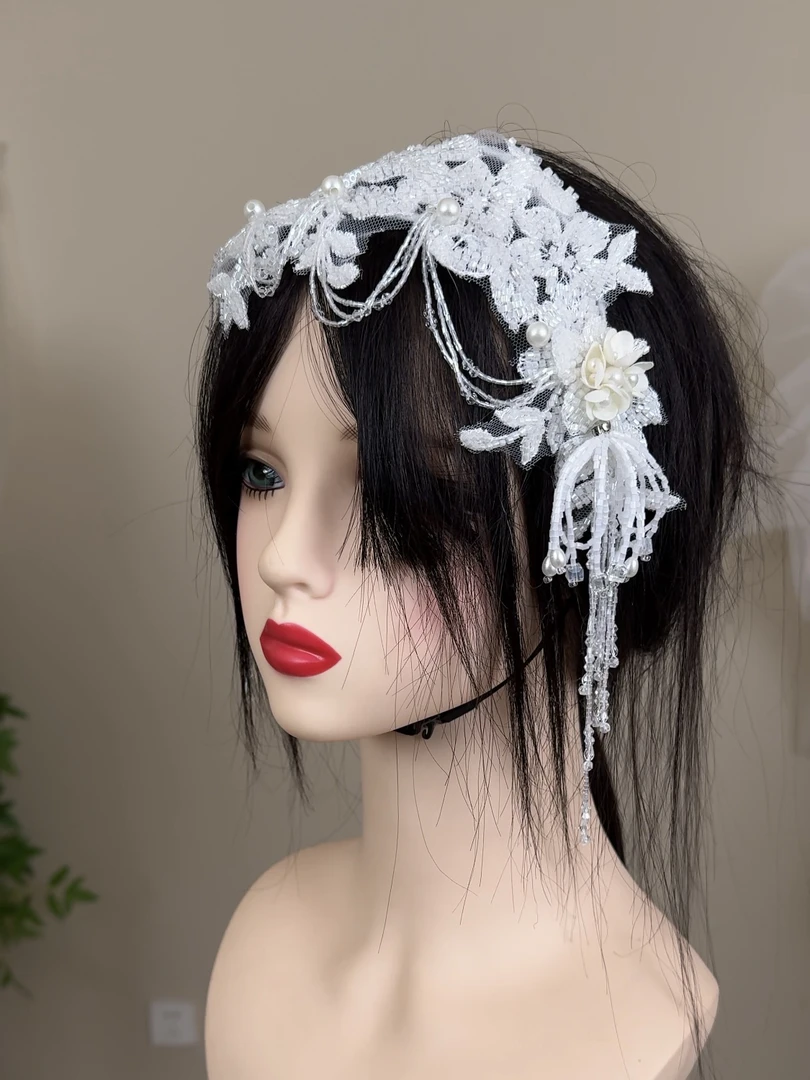 重工珠绣蕾丝手工挂珠流苏头饰