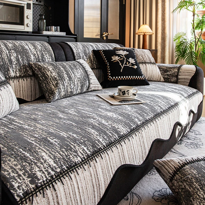 【铂雅2】异形波浪边简约防滑柔软亲肤雪尼尔沙发垫四季通用巾