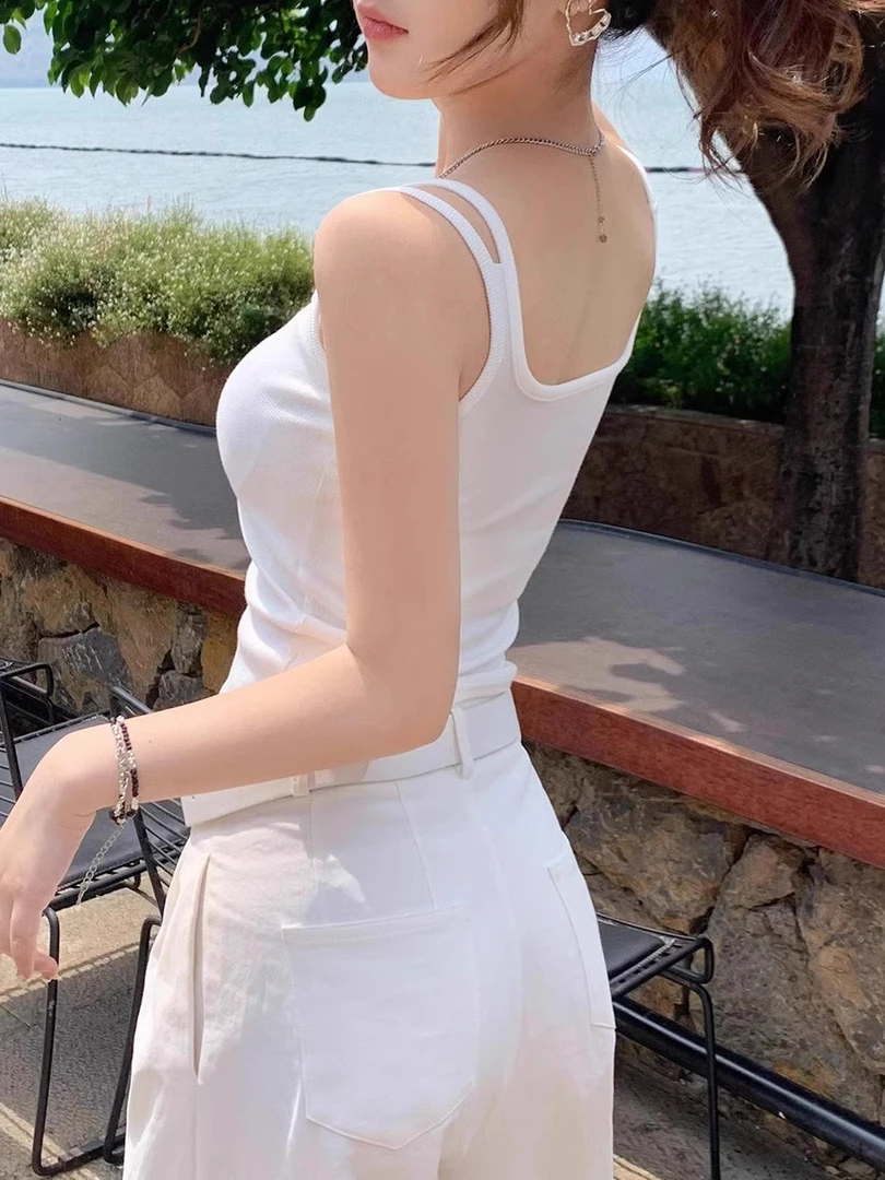 杏色法式小吊带背心女美背内搭外穿打底上衣