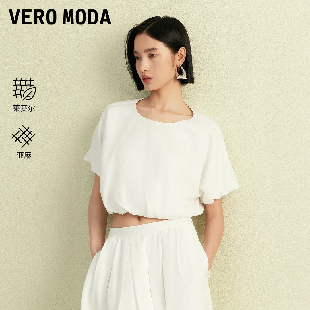 Vero Moda上衣25夏日穿搭含莱赛尔亚麻圆领泡泡袖老钱风325241002