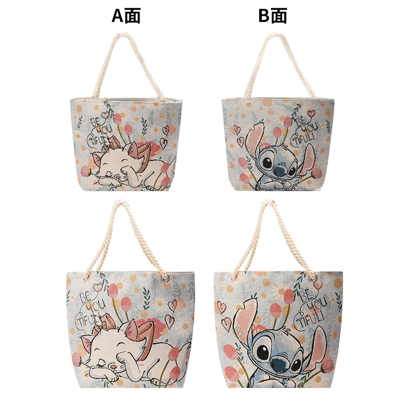 阪织屋迪士尼系列联名款田园刺绣包AB面图案休闲百搭文艺拉链包