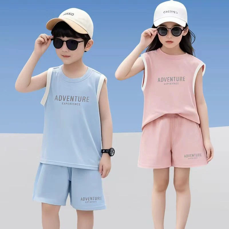 新品巴拉巴拉【清仓】新款儿童夏季背心套装男女童宝宝冰丝冰感薄款