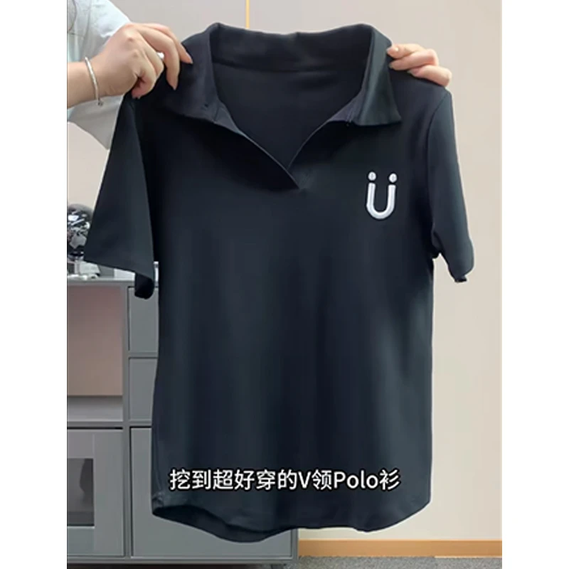 大码胖mm笑脸刺绣正肩纯色Polo衫遮肉显瘦百搭短袖t恤女上衣ins潮