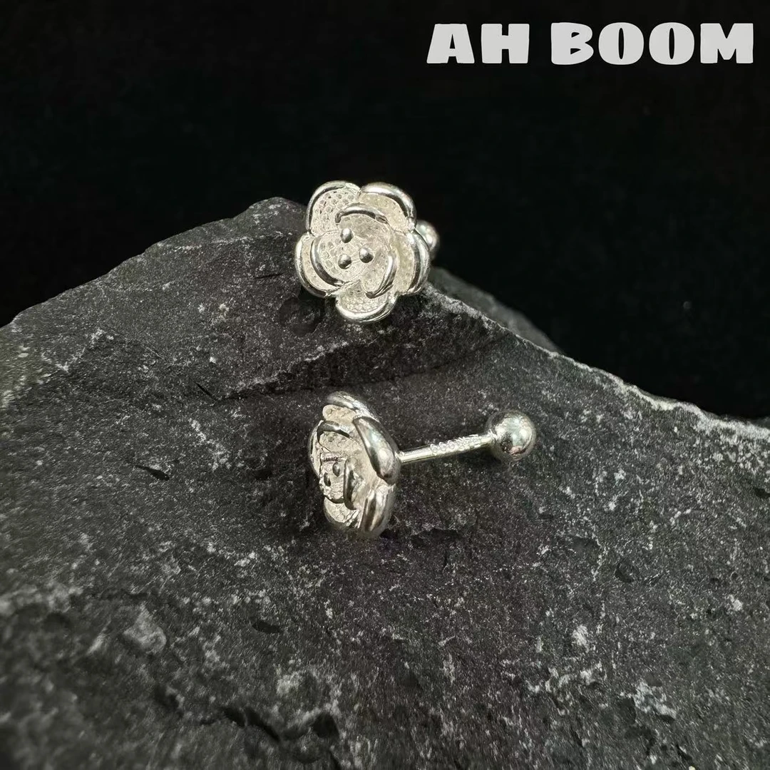 足银银制品 【山茶花螺丝扣】精致轻奢气质百搭简约小众耳钉G184