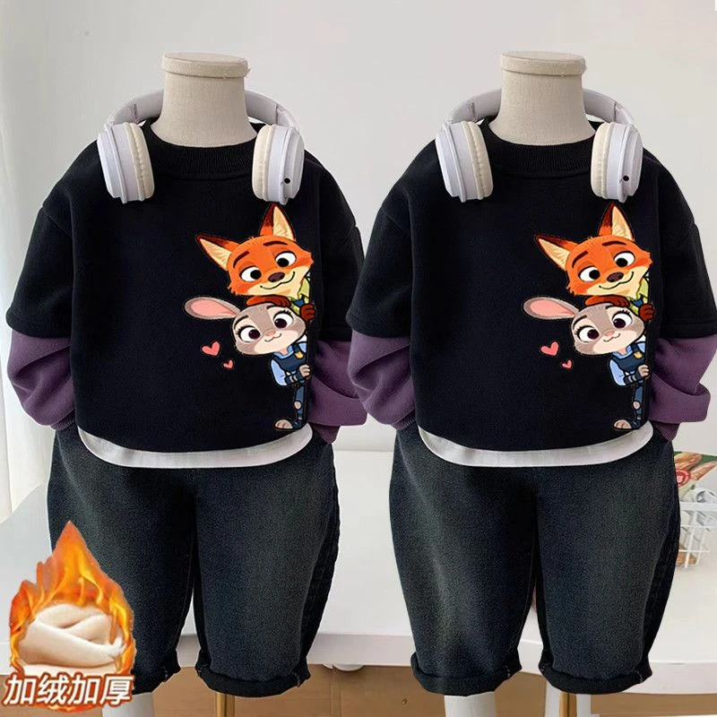 男童加厚卫衣外套加绒2023秋冬季新款朱迪儿童韩版卫衣宝宝冬装潮