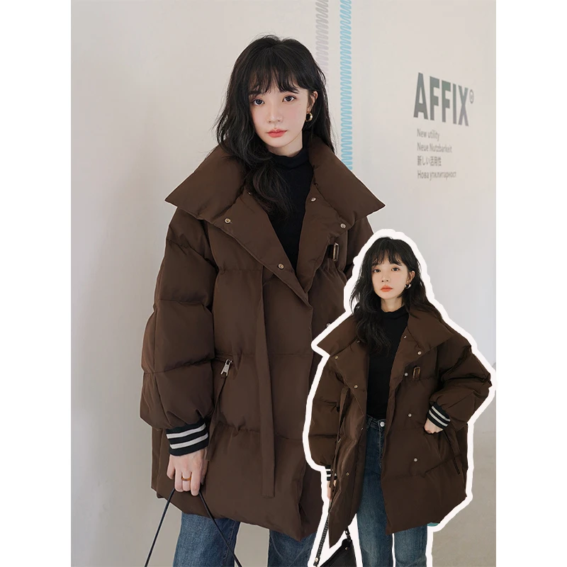 潮碧梵300斤大码棉服胖mm美式复古加厚保暖面包服女2025新款外套