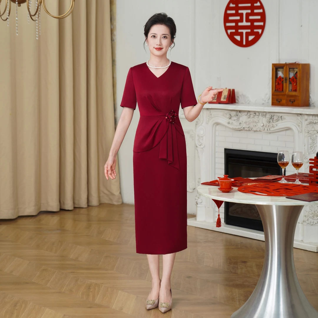 53003新品气质显瘦装喜婆婆婚宴装高贵年轻敬酒服结婚妈妈连衣裙