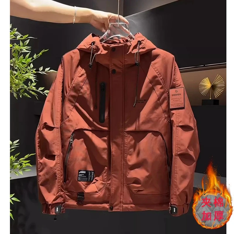 工装连帽二棉外套男款2025年冬季新款加棉加厚防风棉服冲锋衣男潮