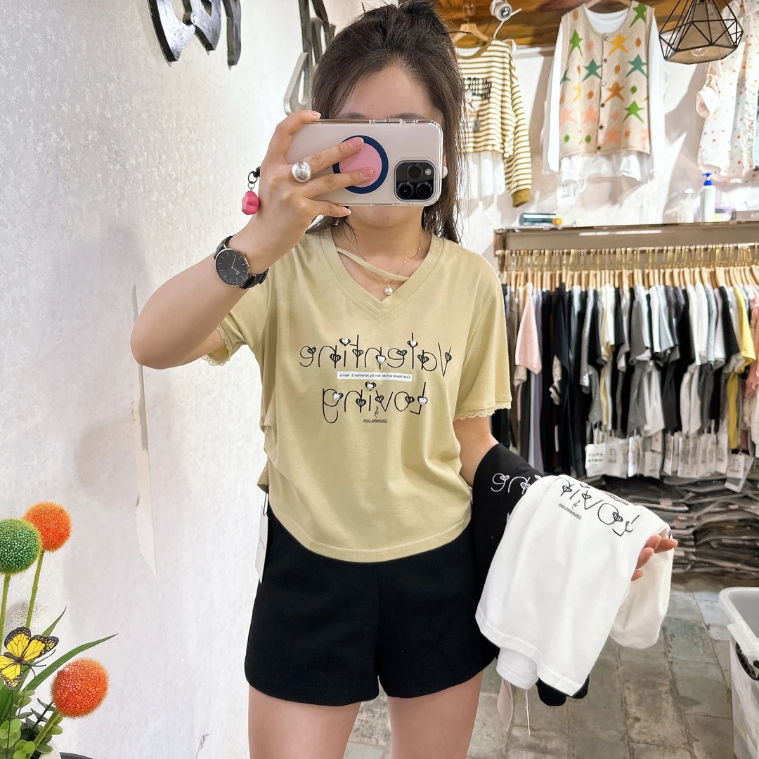 【风尚】夏季雪花棉V领小蛮腰T恤·衣长50厘米