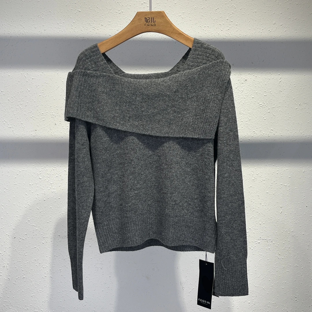 [妃儿]翻领一字领毛衫（FH6P2582）