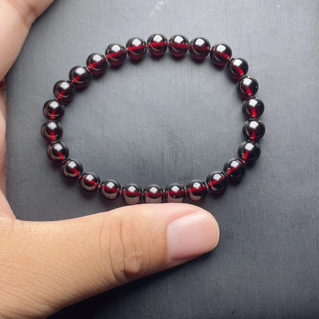 未镶嵌手链石榴石7.0MM精品天然酒红单圈手链