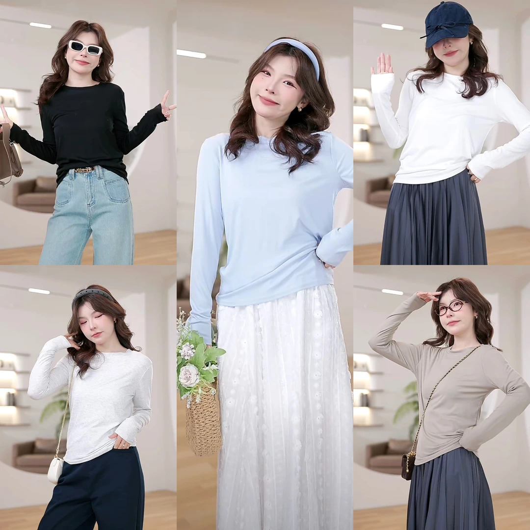 GIELGIE【白纸】早春百搭光板圆领打底T恤