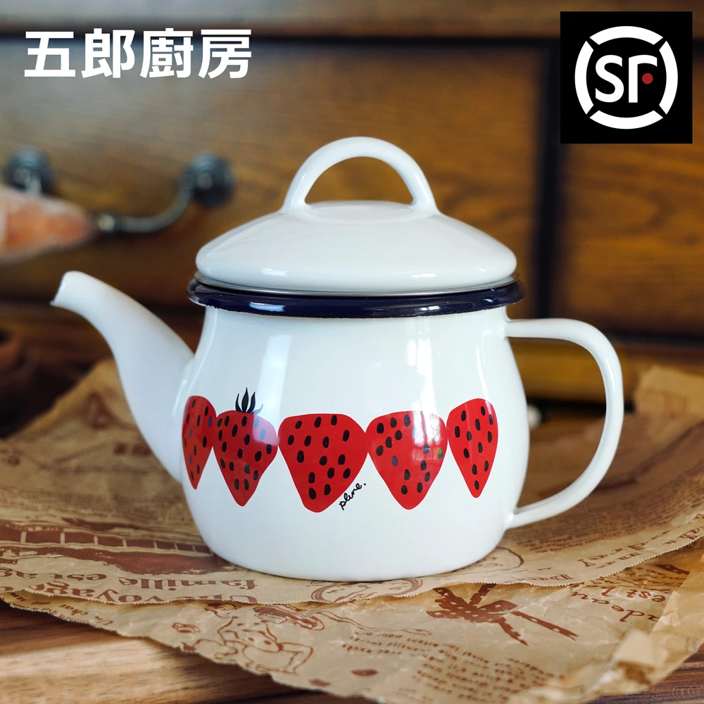 五郎 顺丰 日本进口 草莓珐琅茶壶 喝水 牛奶喝茶冲挂耳 550毫升