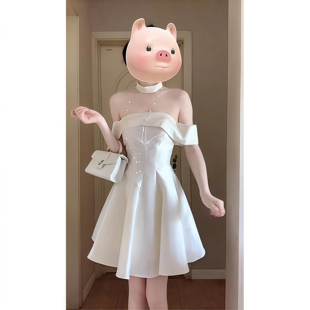 法式修身收腰绝美一字肩连衣裙女夏季新款高级感御姐轻熟A字短裙