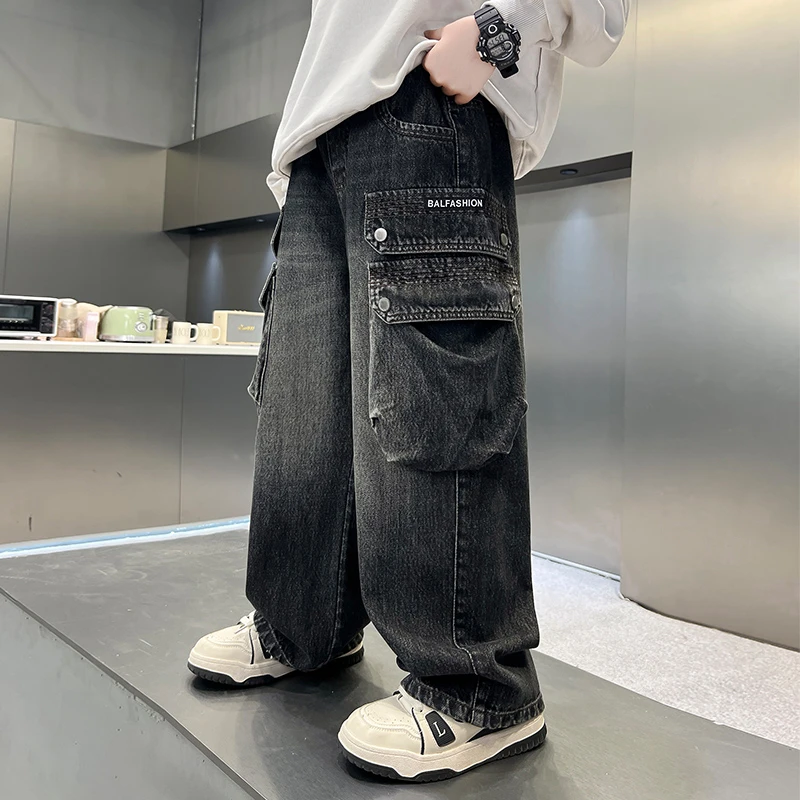 男童直筒牛仔裤春秋宽松2025中大童休闲韩版长裤儿童裤子洋气潮流