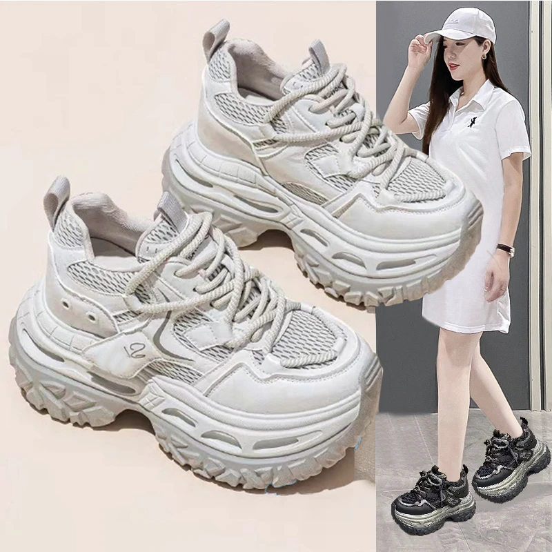 10cm轮胎底内增高老爹鞋女鞋子2025新款爆春秋厚底松糕休闲运动鞋