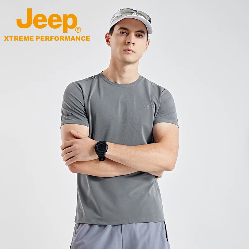 JEEP/吉普户外男式短袖凉感速干舒适T恤衫轻薄宽松圆领弹力上衣