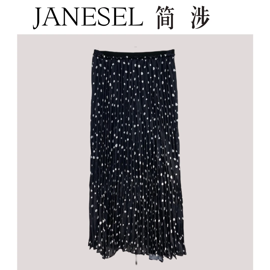 【简涉】保真岛国轻奢面料 波点印花高支高密显瘦乱褶松紧腰半身裙