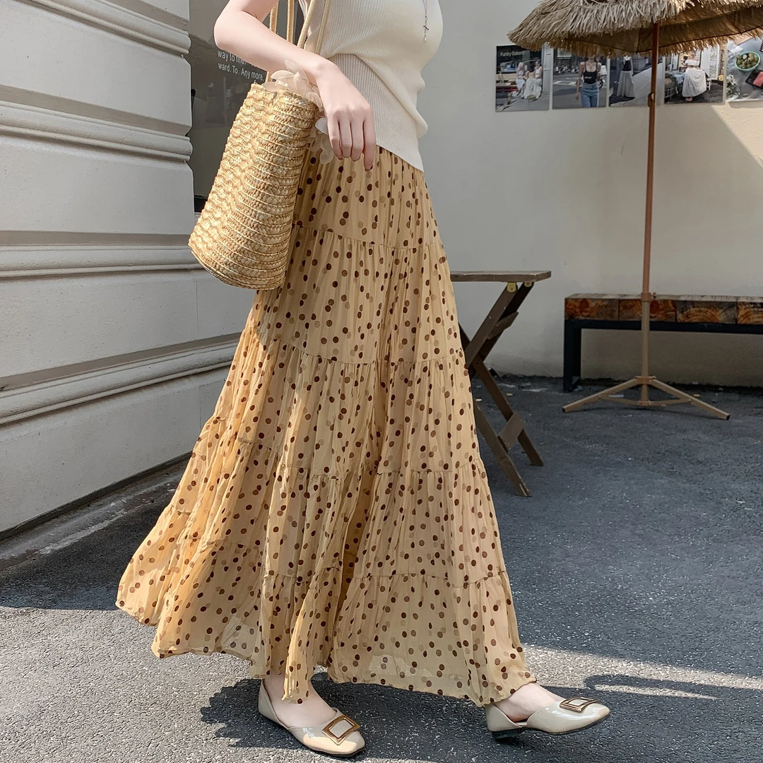 雪纺波点半身裙高级感女夏季2025新款气质宽松大摆伞裙高腰a字裙