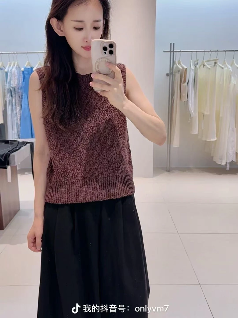 针织衫-B1355B580332艾家百搭圆领无袖气质宽松套头