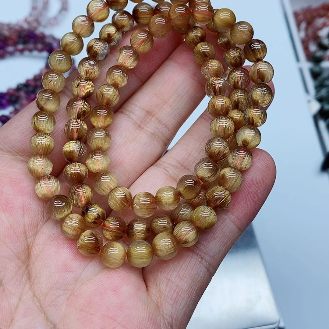 水晶手链未镶嵌天****g铜发晶多圈，34.8克