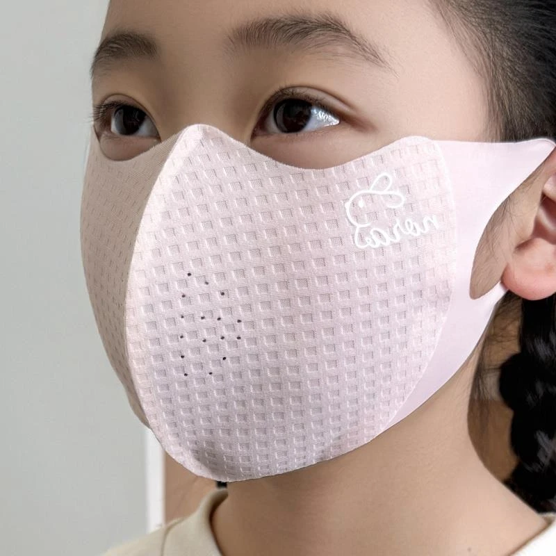 儿童防晒口罩夏季冰丝华夫格薄款透气立体遮阳面罩水洗3-11男女孩