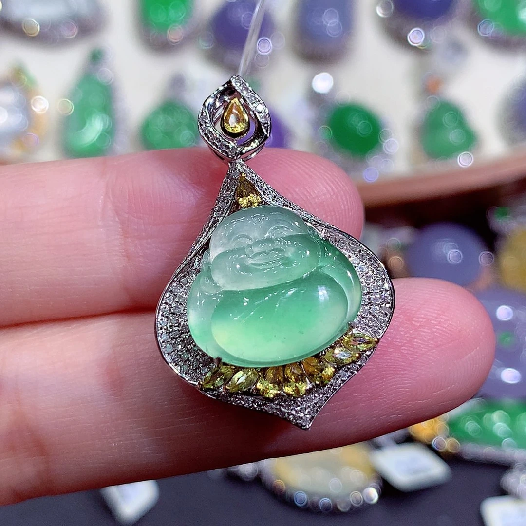 吊坠(不含链)18K金镶嵌翡翠