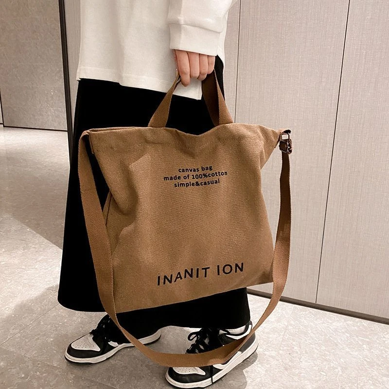 日系帆布男女斜挎包水洗帆布加厚手提包大容量潮流都市文艺学生