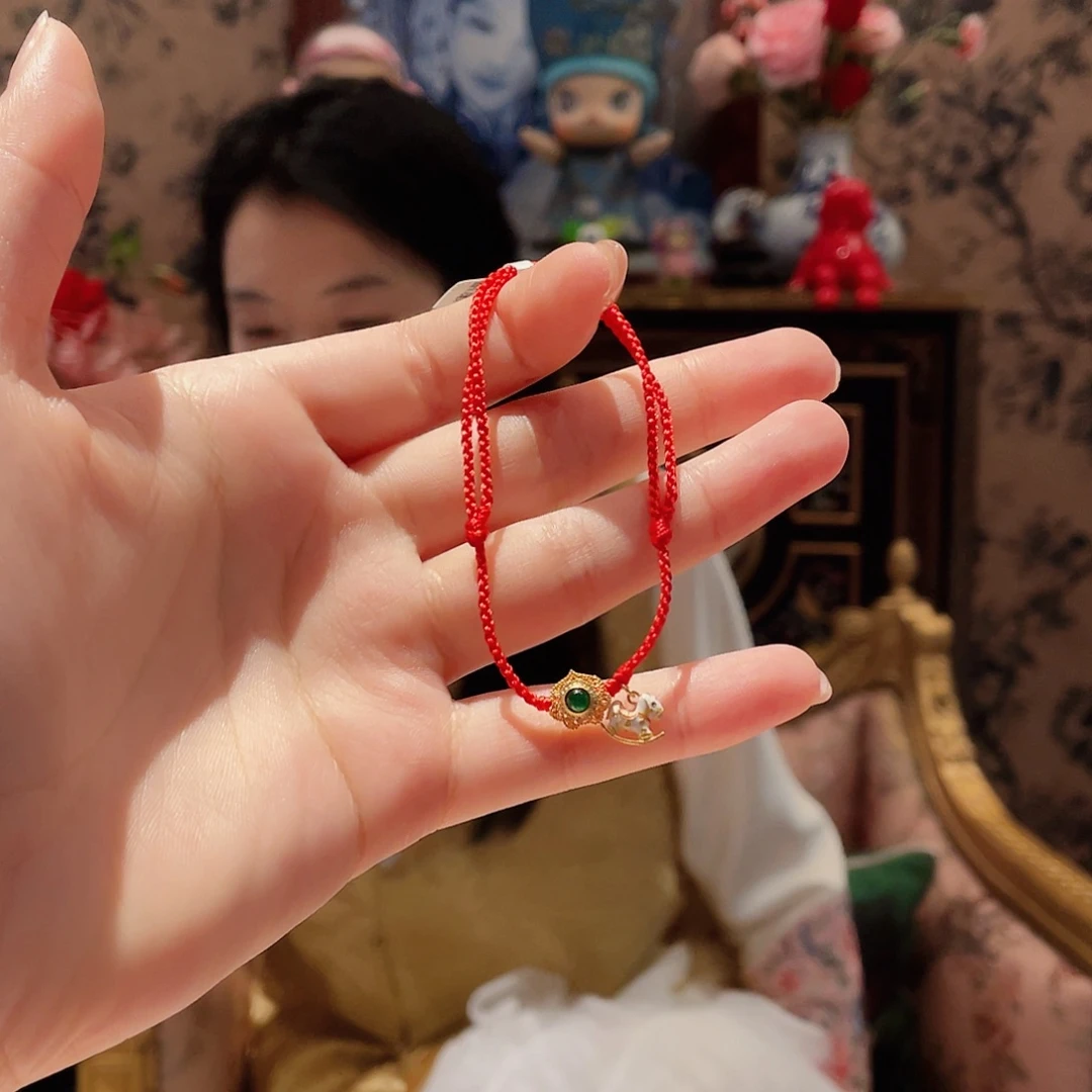 翡翠手绳18K金镶嵌M****糖手绳