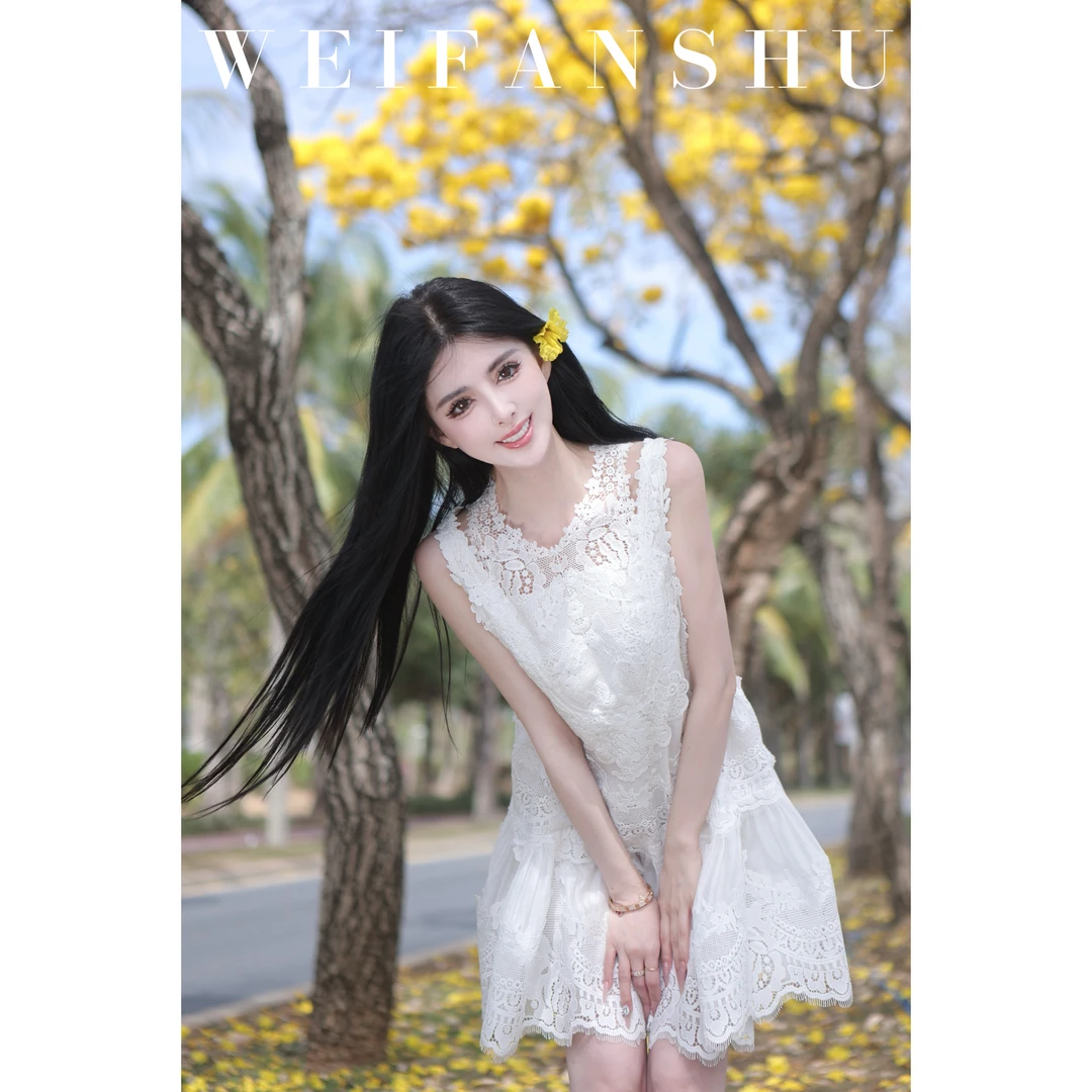 WEIFANSHU/魏凡舒【白桃茉莉】春夏新款清纯甜美减龄显瘦蕾丝连衣裙