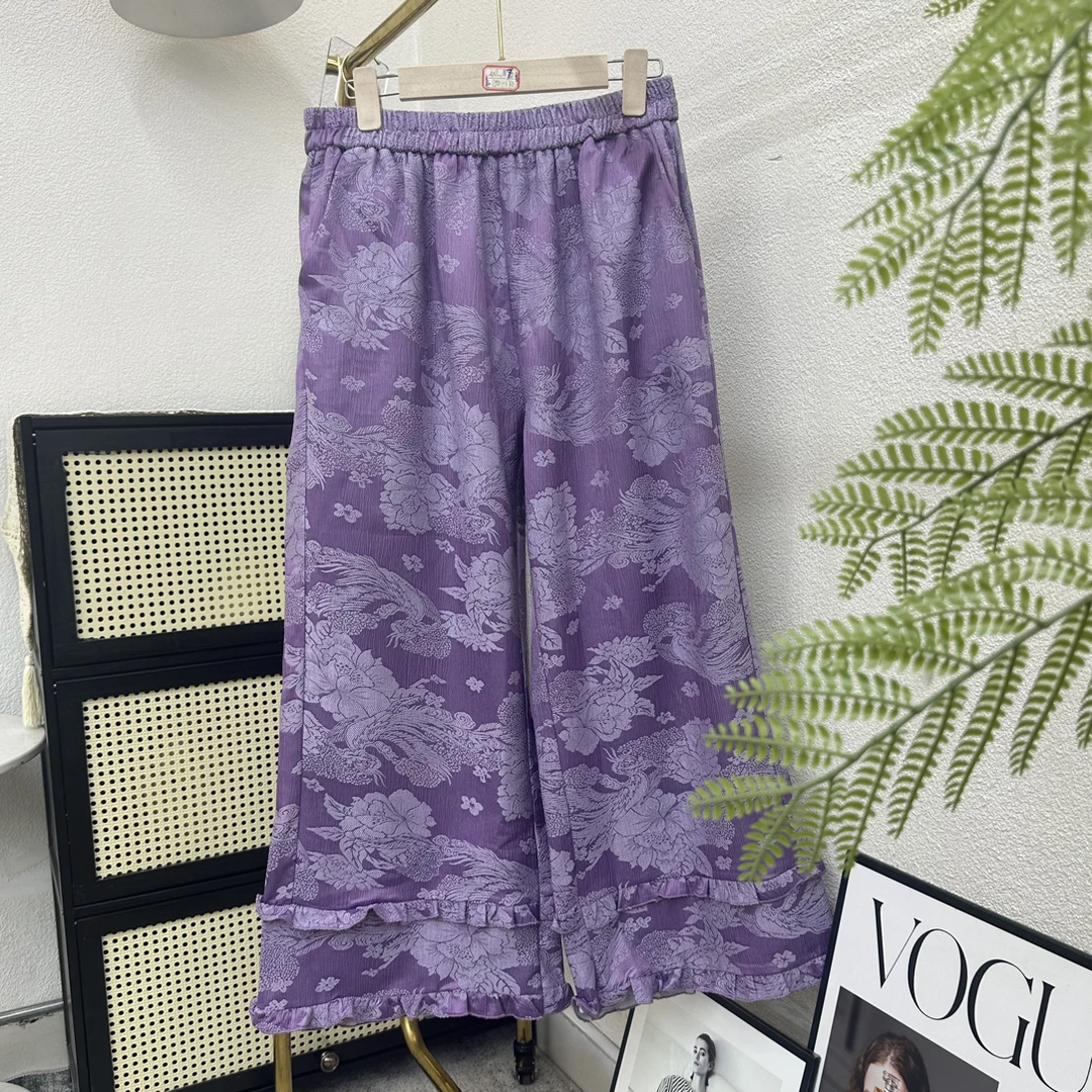 新中式国风2025新款大码胖妹妹显瘦百搭提花双层花边秋季裤子