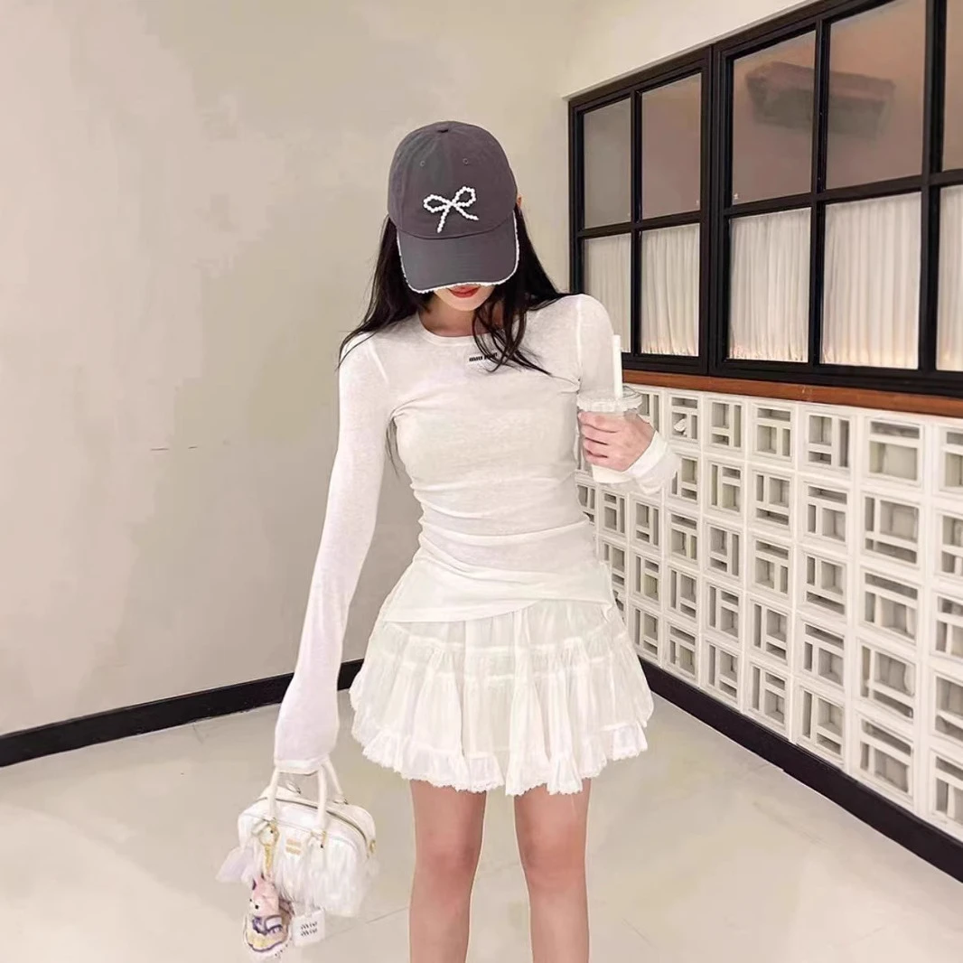 HUANYAO 薄款透视长袖t恤女夏季新款慵懒风防晒罩衫空调衫上衣