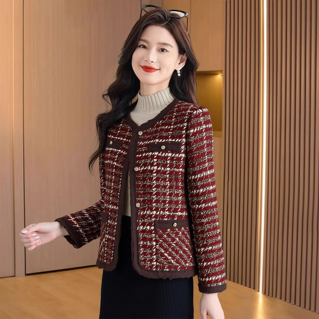 格纹小香风时尚外套女秋冬2025年新款爆款气质名媛高级感短款上衣