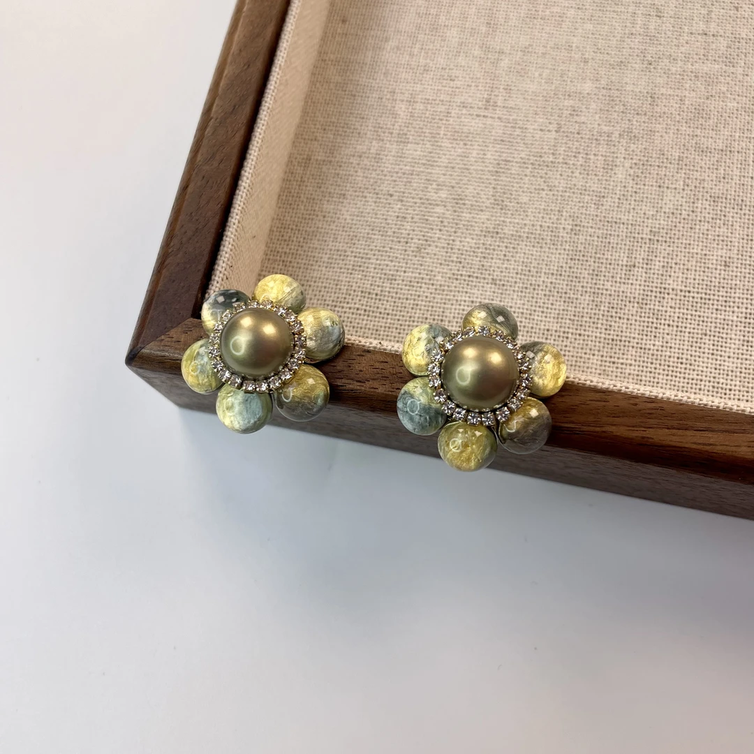 铜合金耳饰 买三送一  手工气质蓝色时尚绿色镶嵌精致耳钉