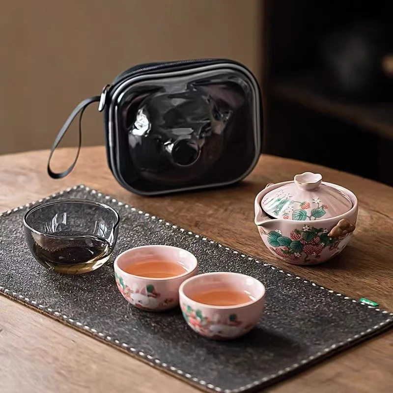 粉当代汝窑【草莓兔】1壶2杯-快客 LC