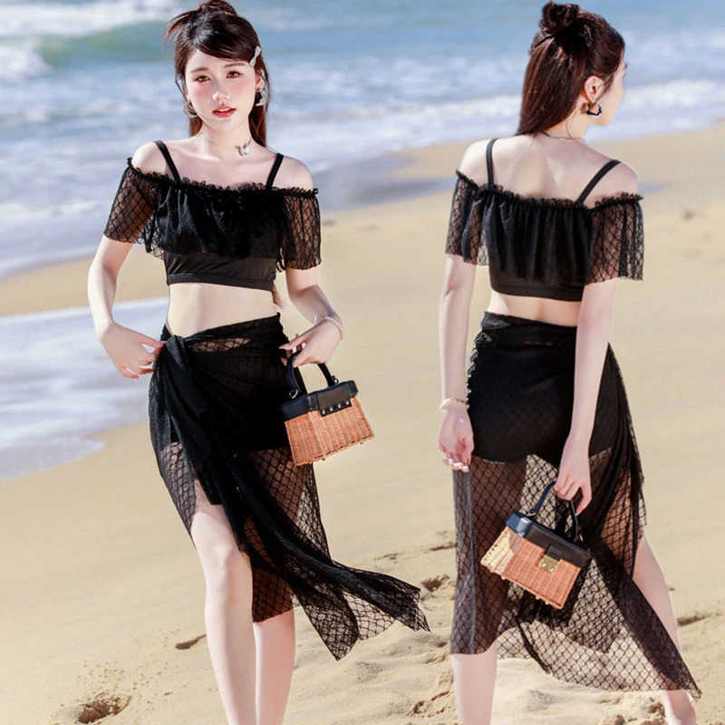 bikini比基尼分体三件套2025新款游泳衣女显瘦遮肚高级感网红泳装