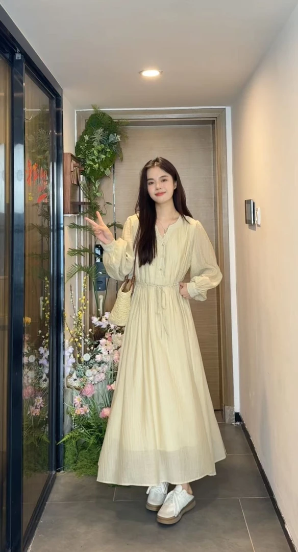 AN.XIN【温柔的神】早春森系超温柔系带减龄连衣裙2993-1