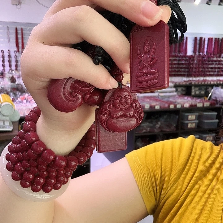 天然辰砂6mm70颗珠子加葫芦加生肖鸡