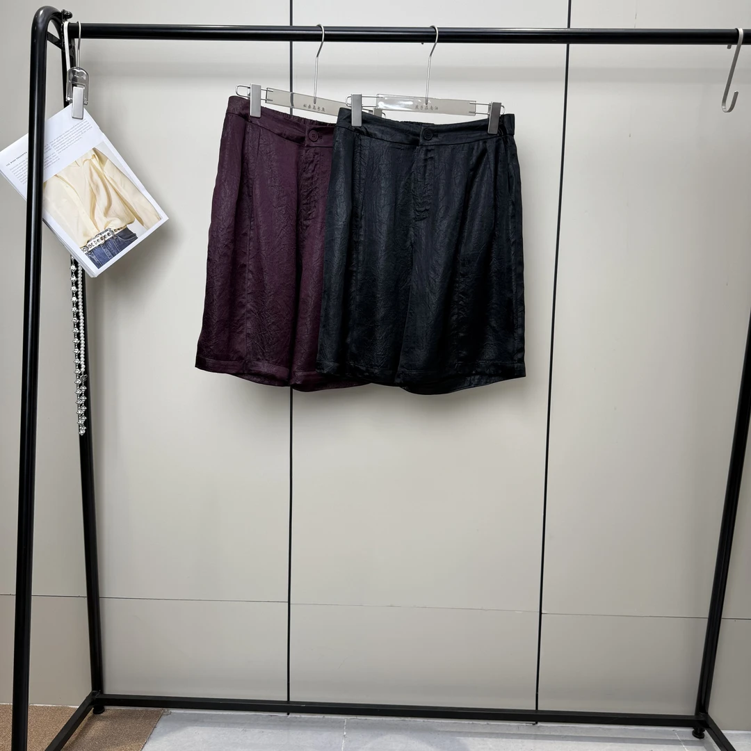 【燕子在南油】裤长42春夏新款高腰休闲时尚百搭纯色醋酸短裤3782