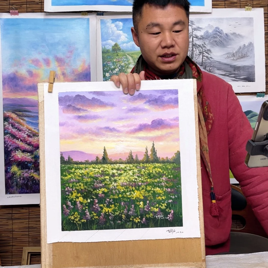 油画行路人小院绘画作品竞拍