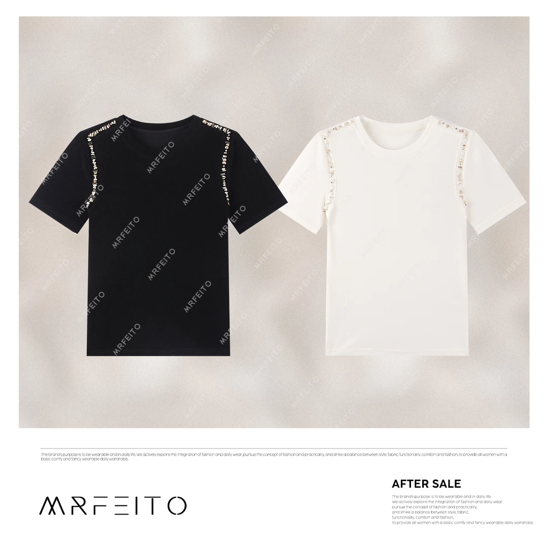 【海岛小调】2025年春季新款串珠圆领女T恤H1195TX02C30758