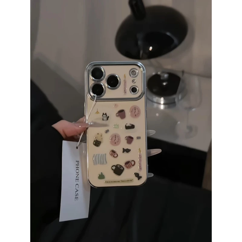 闹钟小黑猫适用苹果17pro手机壳16pm视窗华为mate70小众oppo红米k