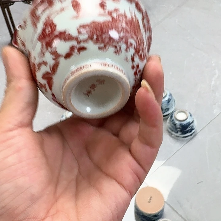 杯釉里红智圣出山大压手杯