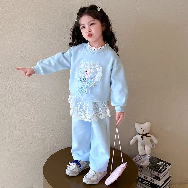 【新灰姑娘专属】爱莎花边宝宝儿童套装女童2025卫衣两件套新款春装