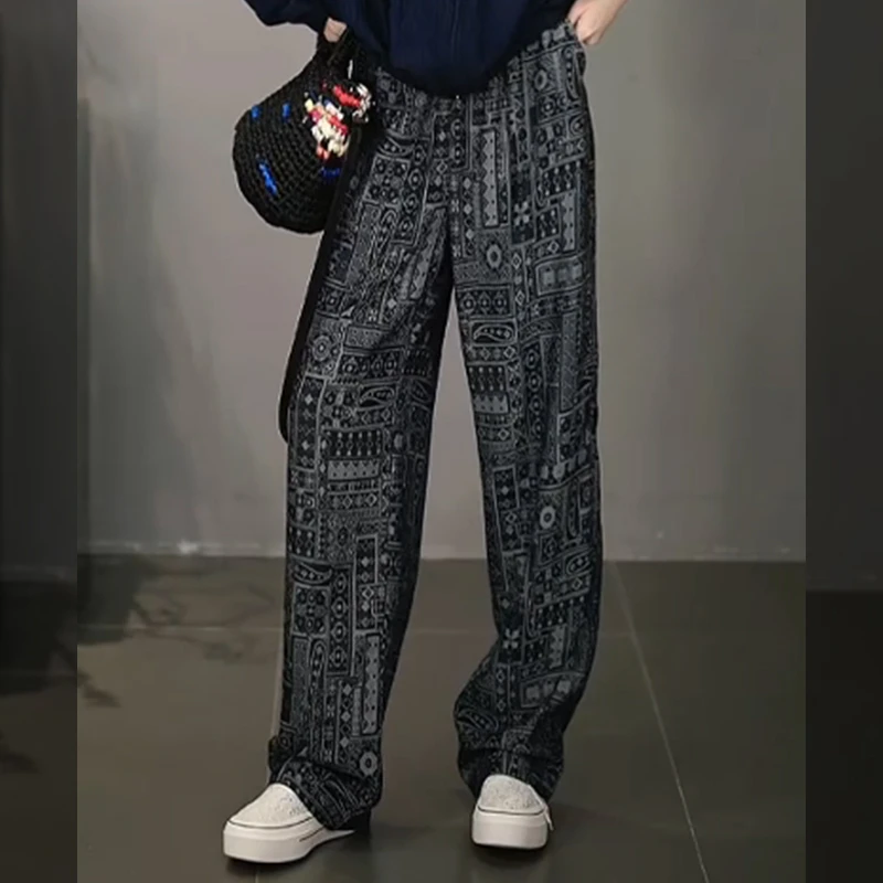 溶溶【深海幕蓝】RONGRONG 100莱赛尔波西米亚风直筒休闲裤25C8189