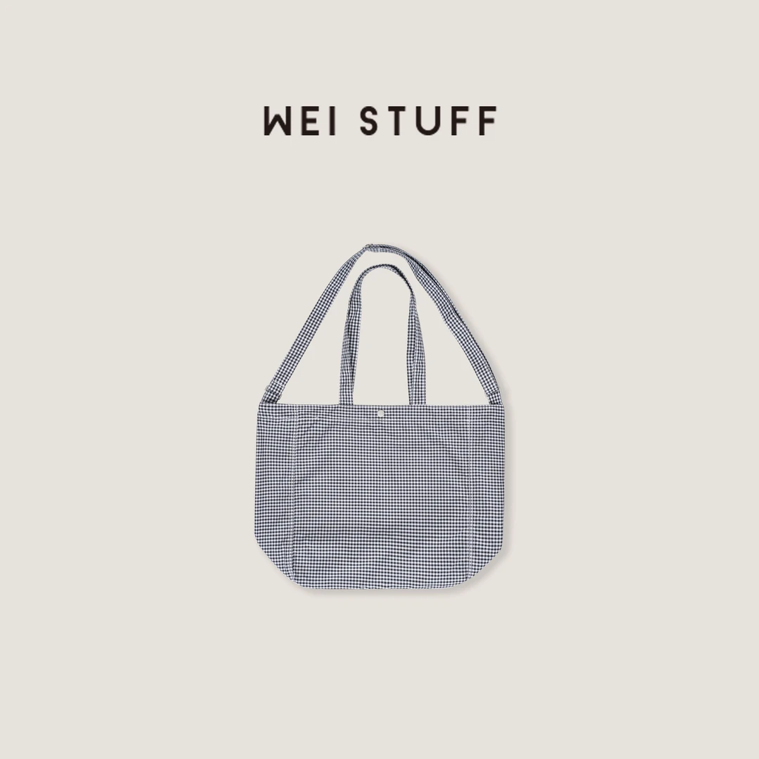 WEI STUFF  新款时尚百搭黑白格子纯棉手提单肩包 9714 .