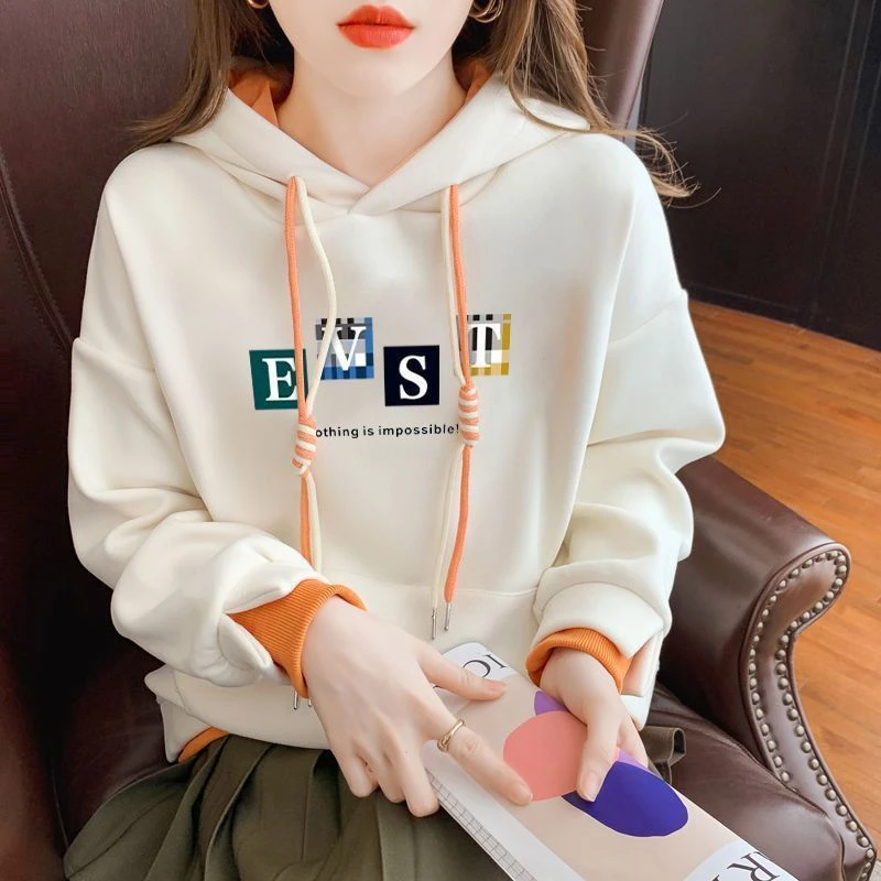 爆款加绒女2025秋季新款韩版宽松假两件上装长袖美式三道立领卫衣