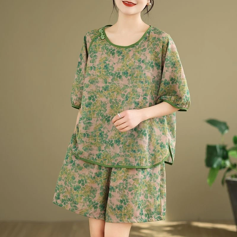 睡衣套装新款时尚休闲中国风简约时尚洋气夏季宽松短袖圆领两件套